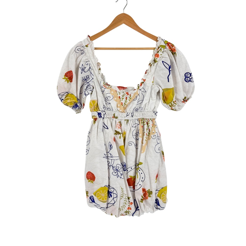 ASOS DESIGN Fruit Print Bubble Hem Mini Dress White Multi Size 4 Cottagecore